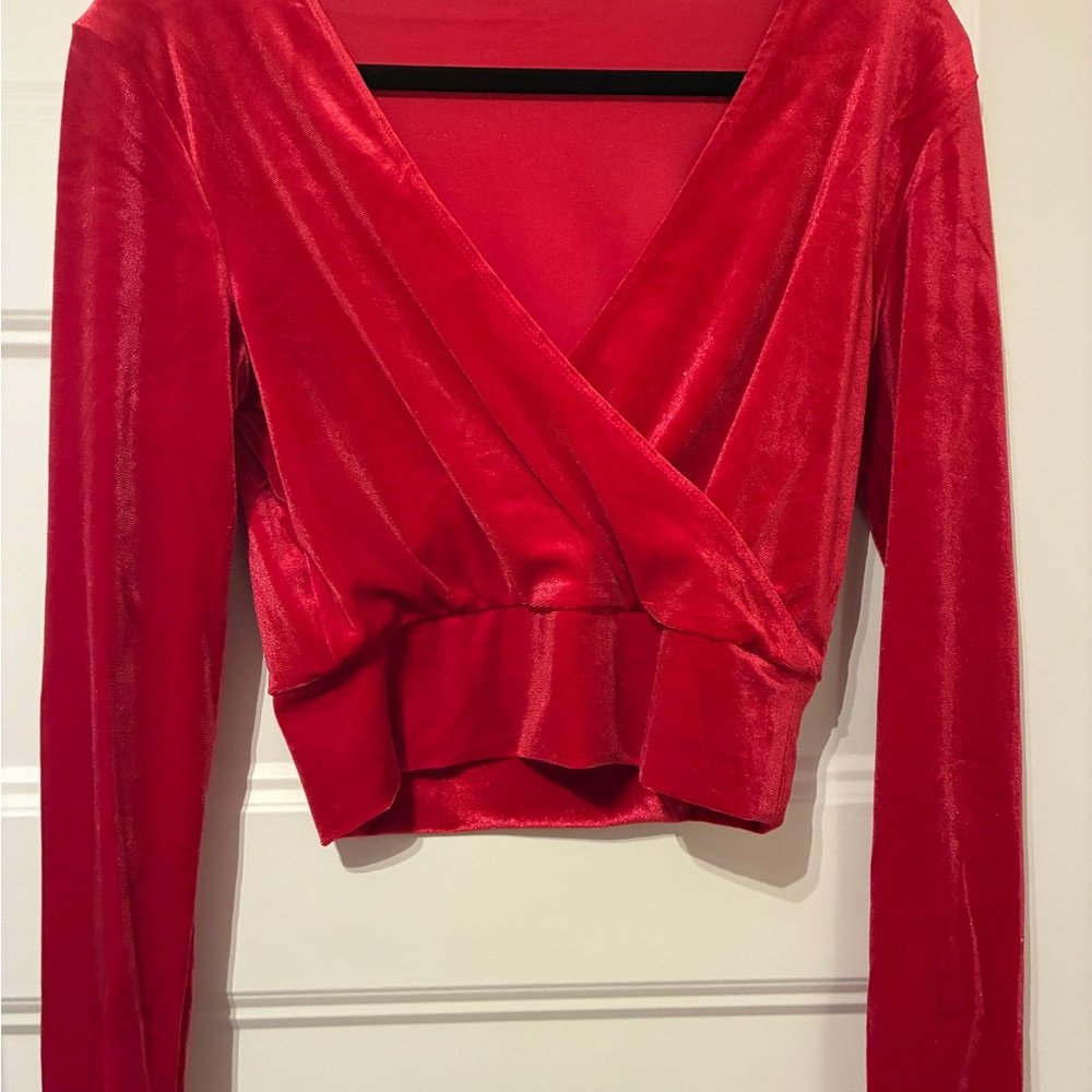 Wet Seal Vibrant Red Velvet Wrap Blouse
